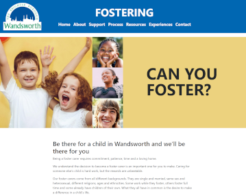 Screenshot of the Fostering website homepage