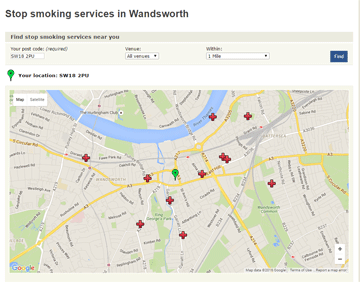 Screenshot of the stop smoking service results page